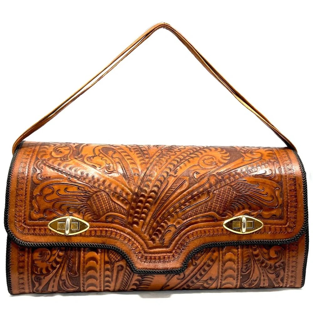 VINTAGE 1950’s | TOOLED LEATHER x-large briefcase